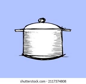 saucepan sketch. utensils for kitchen - vector illustration in flat style. cooking utensils