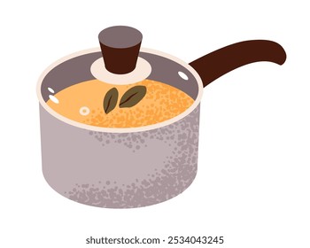 Cacerola de sopa aislada sobre un fondo blanco. Ilustración plana con cacerola de cocina con comida. Equipo de cocina. 