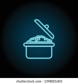 saucepan, soup neon icon. Simple thin line, outline vector of Food icons for UI and UX, website or mobile application on dark blue gradient background