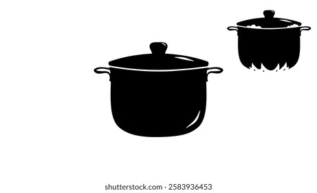 saucepan symbol, black isolated silhouette