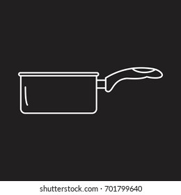 Saucepan in thin line style icon vector illustration for design and web isolated on black background Saucepan vector object for label and logo