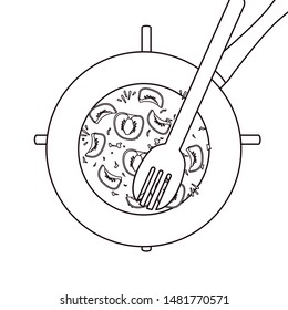 saucepan tomato frying fork preparation cooking