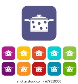 Saucepan with white dots icons set vector illustration in flat style In colors red, blue, green and other