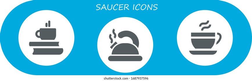 saucer icon set. 3 filled saucer icons.  Simple modern icons such as: Coffee, Teapot