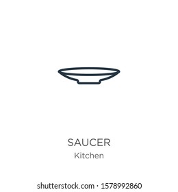 Saucer icon. Thin linear saucer outline icon isolated on white background from kitchen collection. Line vector sign, symbol for web and mobile