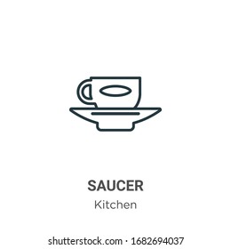 Saucer outline vector icon. Thin line black saucer icon, flat vector simple element illustration from editable kitchen concept isolated stroke on white background
