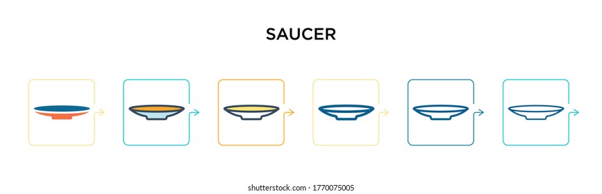 Saucer vector icon in 6 different modern styles. Black, two colored saucer icons designed in filled, outline, line and stroke style. Vector illustration can be used for web, mobile, ui