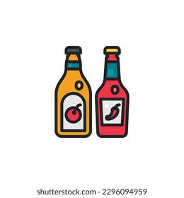 Sauces bottle, ketchup filled outline icons. Vector illustration. Isolated icon suitable for web, infographics, interface and apps.
