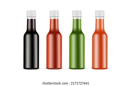 Salsas embotelladas: Ketchup, Pesto, Aguja Caliente, Salsa De Soja. Ilustración vectorial