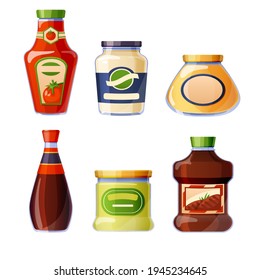 Sauces and dressings in glass bottles