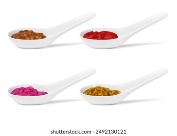 Sauces in sauce spoons. Vector illustration