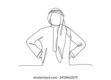 Saudi Arab businessman fashion in different poses isolated on white background. Vector illustration in a flat style. Editable strokes.