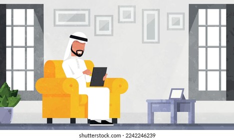 A Saudi Arab man in the living room. Premium Vector