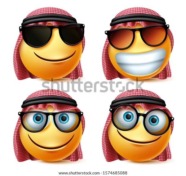 サウジアラビアのベクター画像絵文字の眼鏡絵文字セット 白い背景に3dのリアルなキャラクターを持つ サングラスと眼鏡をかけたサウジアラブの顔 笑顔 喜びに満ちた表情 のベクター画像素材 ロイヤリティフリー