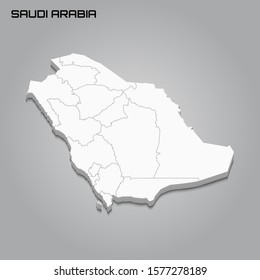 Saudi Arabia 3d map with borders of regions. Vector illustration