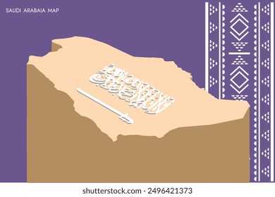 Saudi Arabia 3d map with purple background color and traditional pattern 