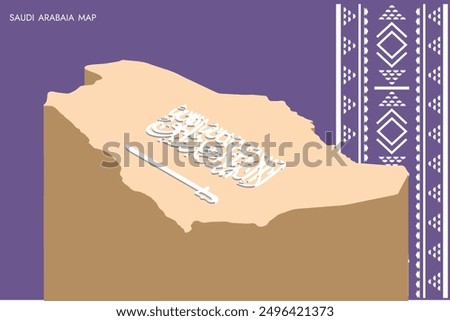 Saudi Arabia 3d map with purple background color and traditional pattern 