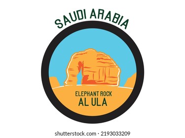 Saudi Arabia Al Ula's Elephant Rock on Circle Frame. Editable Clip Art.