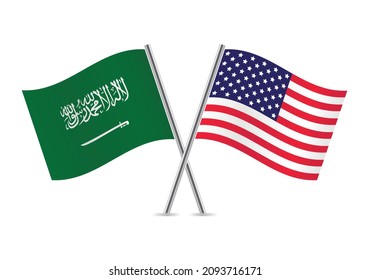 Banderas de Estados Unidos y Arabia Saudita. Ilustración vectorial.