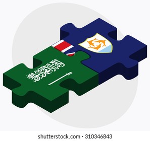 Saudi Arabia and Anguilla Flags in puzzle isolated on white background