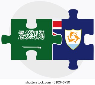 Saudi Arabia and Anguilla Flags in puzzle isolated on white background