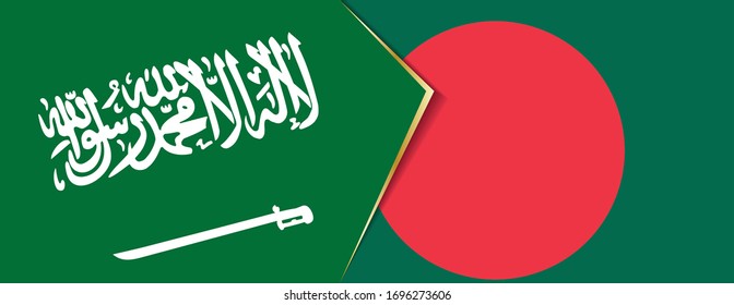 Saudi Arabia and Bangladesh flags, two vector flags symbol of relationship or confrontation.