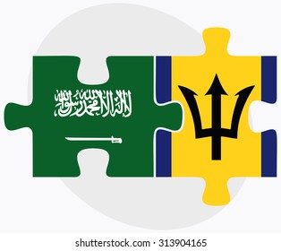 Saudi Arabia and Barbados Flags in puzzle  isolated on white background
