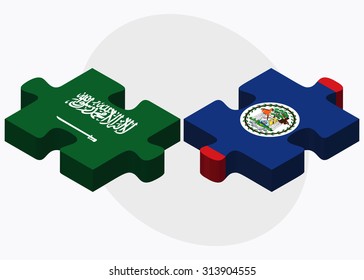 Saudi Arabia and Belize Flags in puzzle  isolated on white background