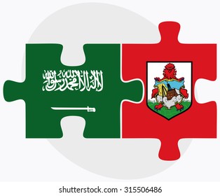 Saudi Arabia and Bermuda Flags in puzzle  isolated on white background