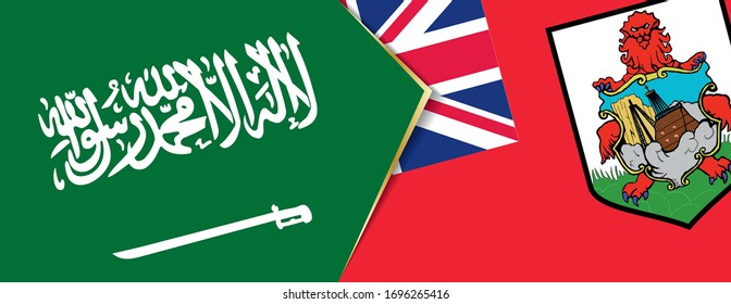 Banderas de Arabia Saudita y las Bermudas, dos banderas vectoriales símbolo de relación o enfrentamiento.