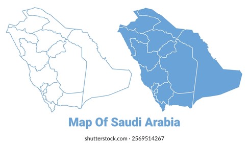 Saudi Arabia Blue map flat regions border outline vector illustration