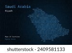 Saudi Arabia Blue Map Shown in Binary Code Pattern. Matrix numbers, zero, one. World Countries Vector Maps. Digital Series