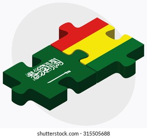 Saudi Arabia and Bolivia Flags in puzzle  isolated on white background
