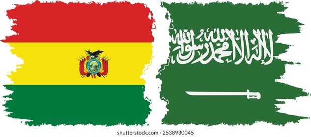 Arábia Saudita e Bolívia bandeiras grunge conexão, vetor