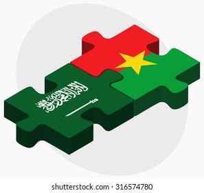 Saudi Arabia and Burkina Faso Flags in puzzle  isolated on white background 