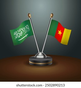 Saudi Arabia - Cameroon Cooperation Flag, Dark gradient color Background