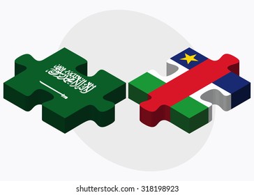 Saudi Arabia and Central African Republic Flags in puzzle  isolated on white background
