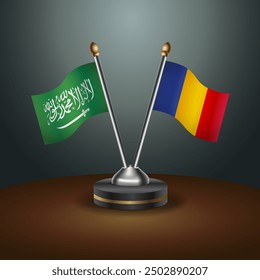 Saudi Arabia - Chad Cooperation Flag, Dark gradient color Background