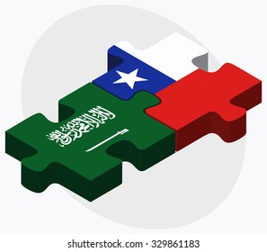 Saudi Arabia and Chile Flags in puzzle  isolated on white background
