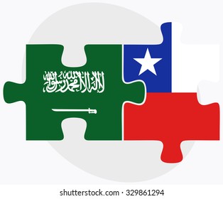 Saudi Arabia and Chile Flags in puzzle  isolated on white background