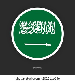 Saudi Arabia circle flag icon on dark grey background. Saudi Arabia button flag icon isolated on barely dark background.