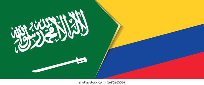Banderas de Arabia Saudita y Colombia, dos banderas vectoriales símbolo de relación o enfrentamiento.