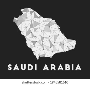 Saudi Arabia - communication network map of country. Saudi Arabia trendy geometric design on dark background. Technology, internet, network, telecommunication concept. Vector illustration.