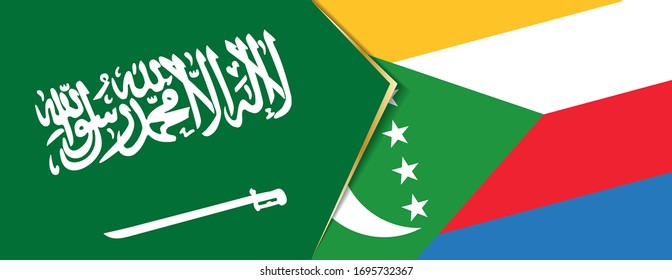 Banderas de Arabia Saudita y Comoras, dos banderas vectoriales símbolo de relación o enfrentamiento.