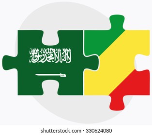 Saudi Arabia and Congo Flags in puzzle isolated on white background