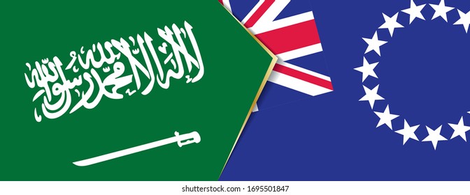 Saudi Arabia and Cook Islands flags, two vector flags symbol of relationship or confrontation.