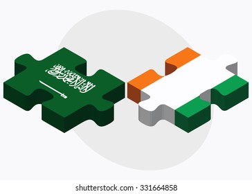 Saudi Arabia and Cote Divoire Flags in puzzle isolated on white background