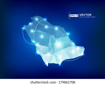 Saudi Arabia country map polygonal with spot lights places