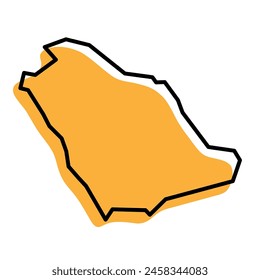 Saudi Arabia country simplified map. Orange silhouette with thick black sharp contour outline isolated on white background. Simple vector icon