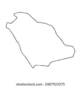 Saudi Arabia country simplified map.Thin triple pencil sketch outline isolated on white background. Simple vector icon